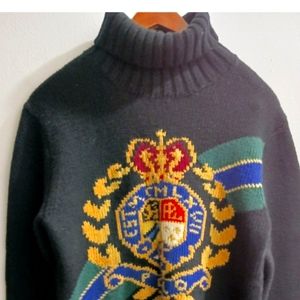 Ralph Lauren mens black multi color turtleneck sweater size M